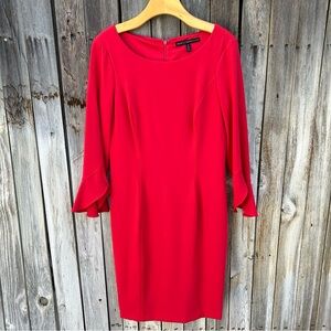 White House Black Market Flutter Sleeve Sheath Dress Red 10